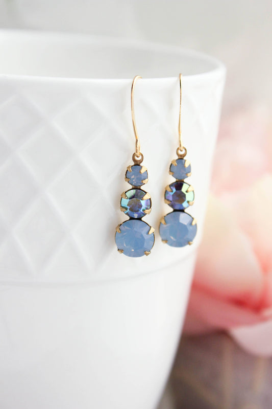 Vintage Glass Earrings - Three Jewel Shades of Blue