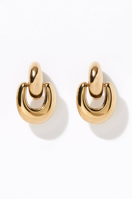 Puffy Door Knocker Hoop Earrings- Steel
