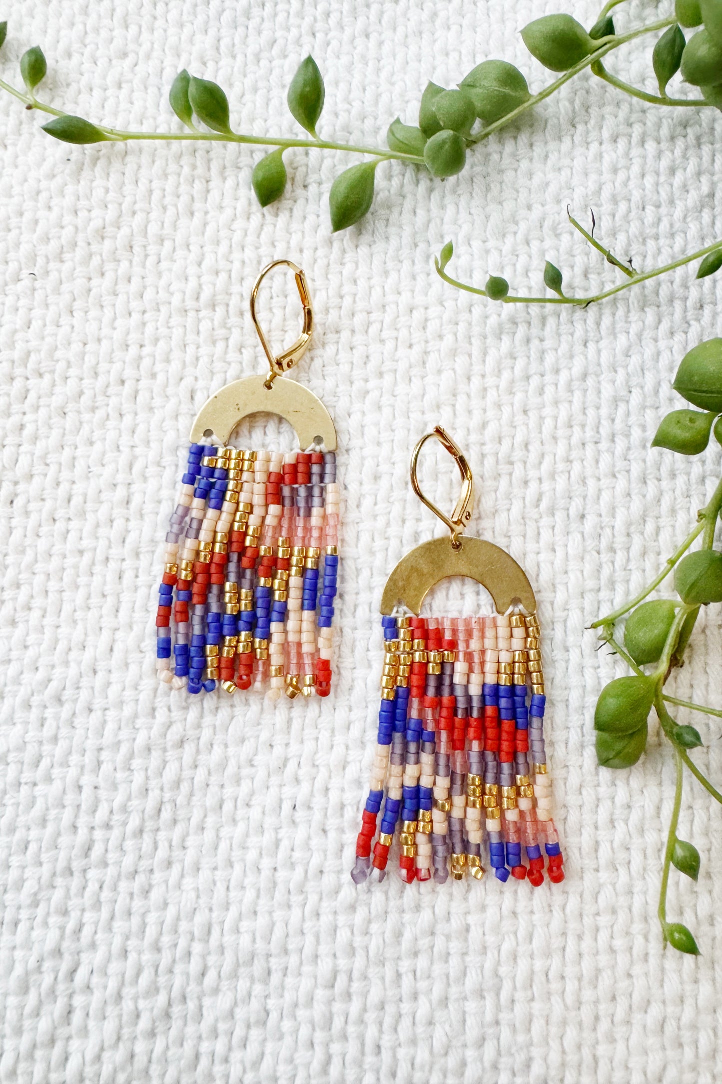 Beaded abstract Arch top earrings