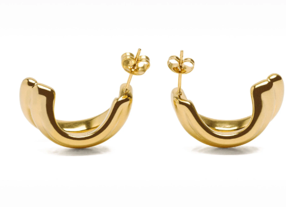 Triple Medium High Shine Steel Hoop Earring