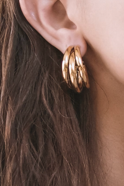 Triple Medium High Shine Steel Hoop Earring