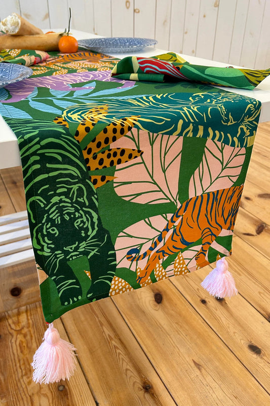 Tigress Table Runner with Pompoms