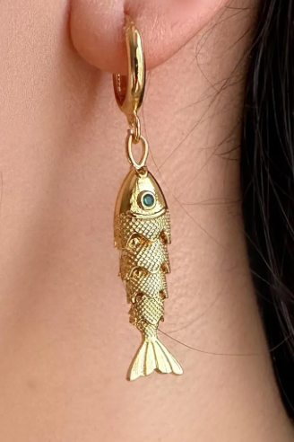 Lucky Fish Stainless Steel Hoop Earrings
