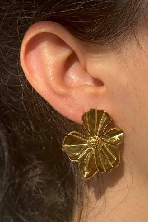 Flower Stud Stainless Steel 14K Gold Earrings