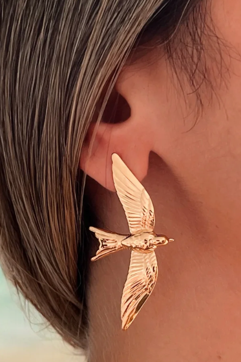 Take Flight Swallow Bird 18K gold Earring PVD
