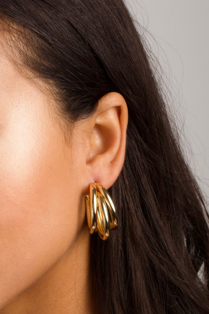 Triple Medium High Shine Steel Hoop Earring