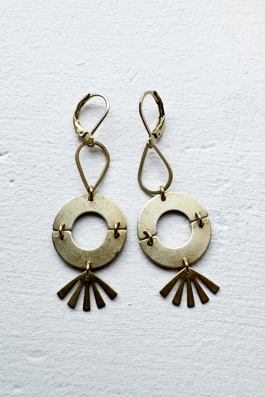 Ruby - Abstract Brass Dangle Earrings
