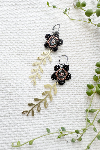Blossom Dangle Earrings - Oxidized Black Frame