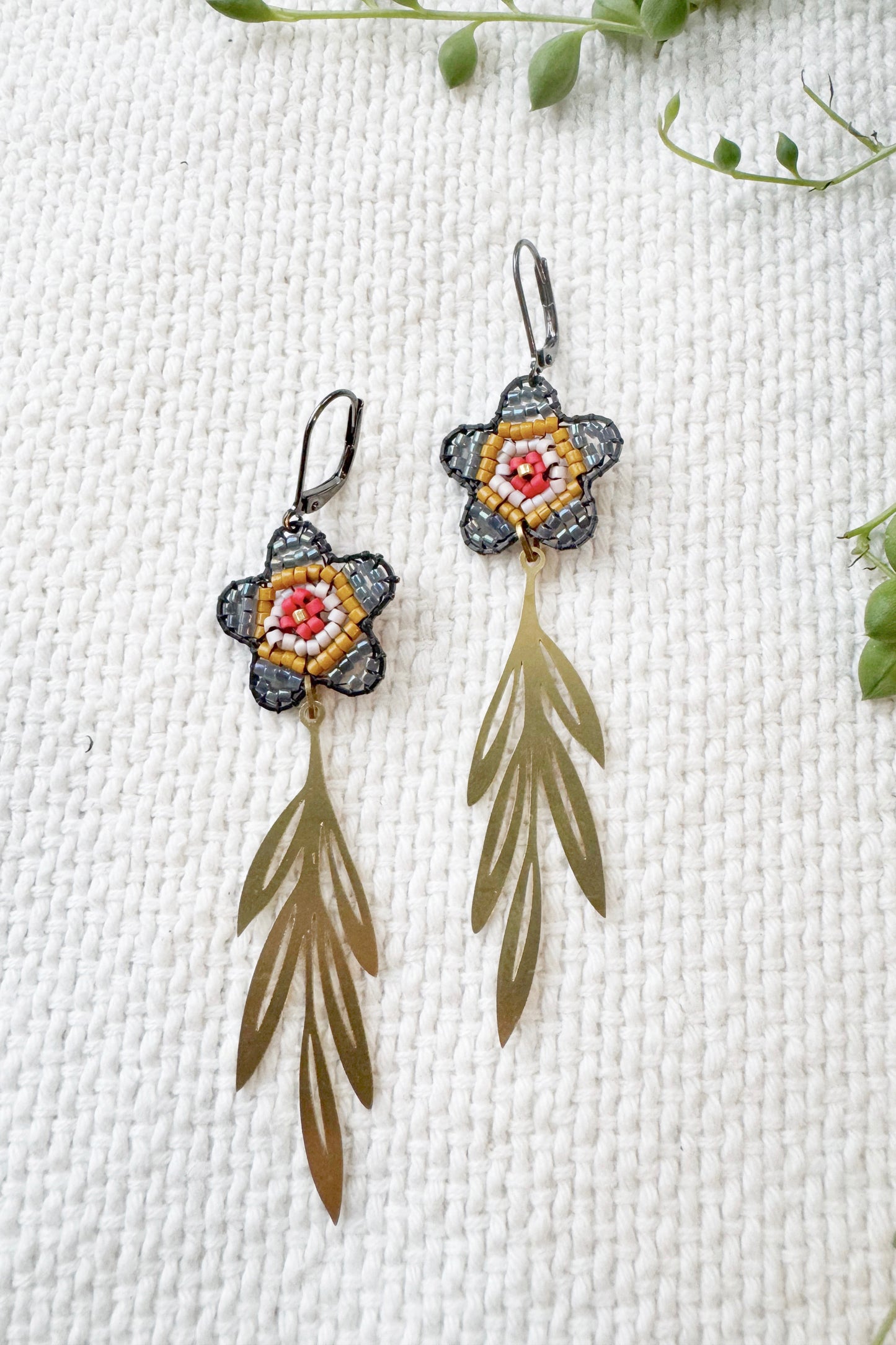 Blossom Dangle Earrings - Oxidized Black Frame