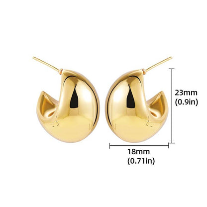 Puffy Hoop Crescent Moon Earring- PVD-Waterproof 14K