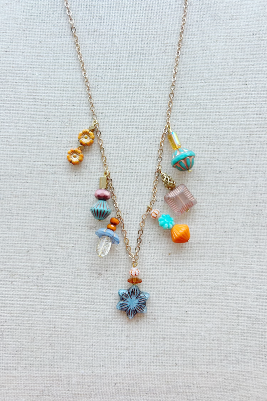 Czech Glass Beaded Charm Necklace #6