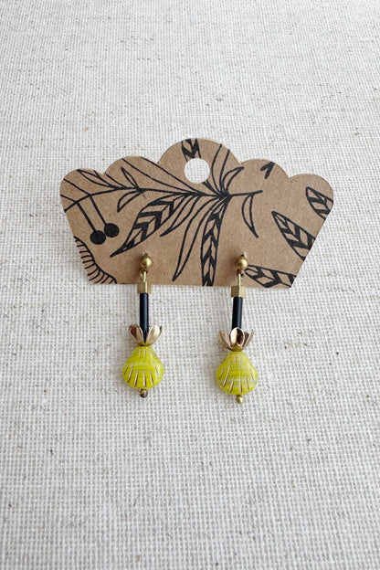 Beaded Czech Glass Earrings - Mini Shell Dangle Studs