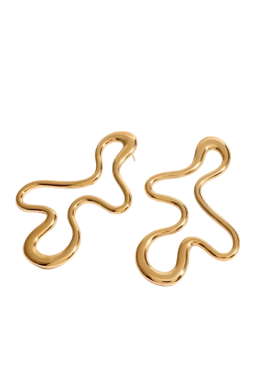 Squiggle Wave Hoop Stud Earring | 18K PVD
