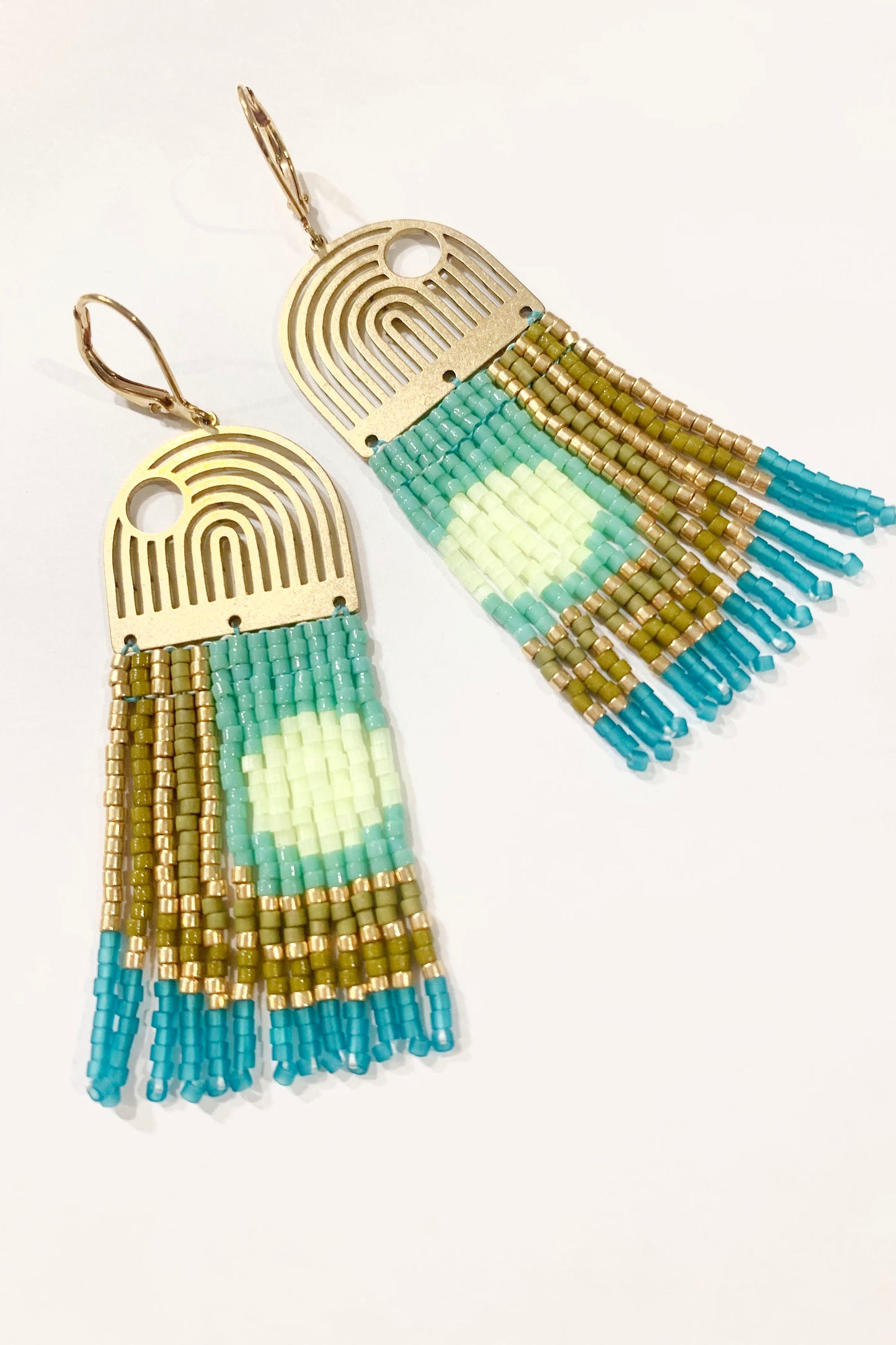 Geometric Lines & Curves Beaded Brass earrings - MADE TO ORDER