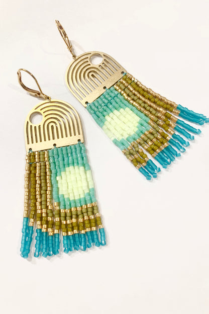 Geometric Lines & Curves Beaded Brass earrings - MADE TO ORDER
