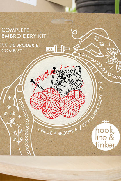 Kitten with Knitting Complete Embroidery Kit