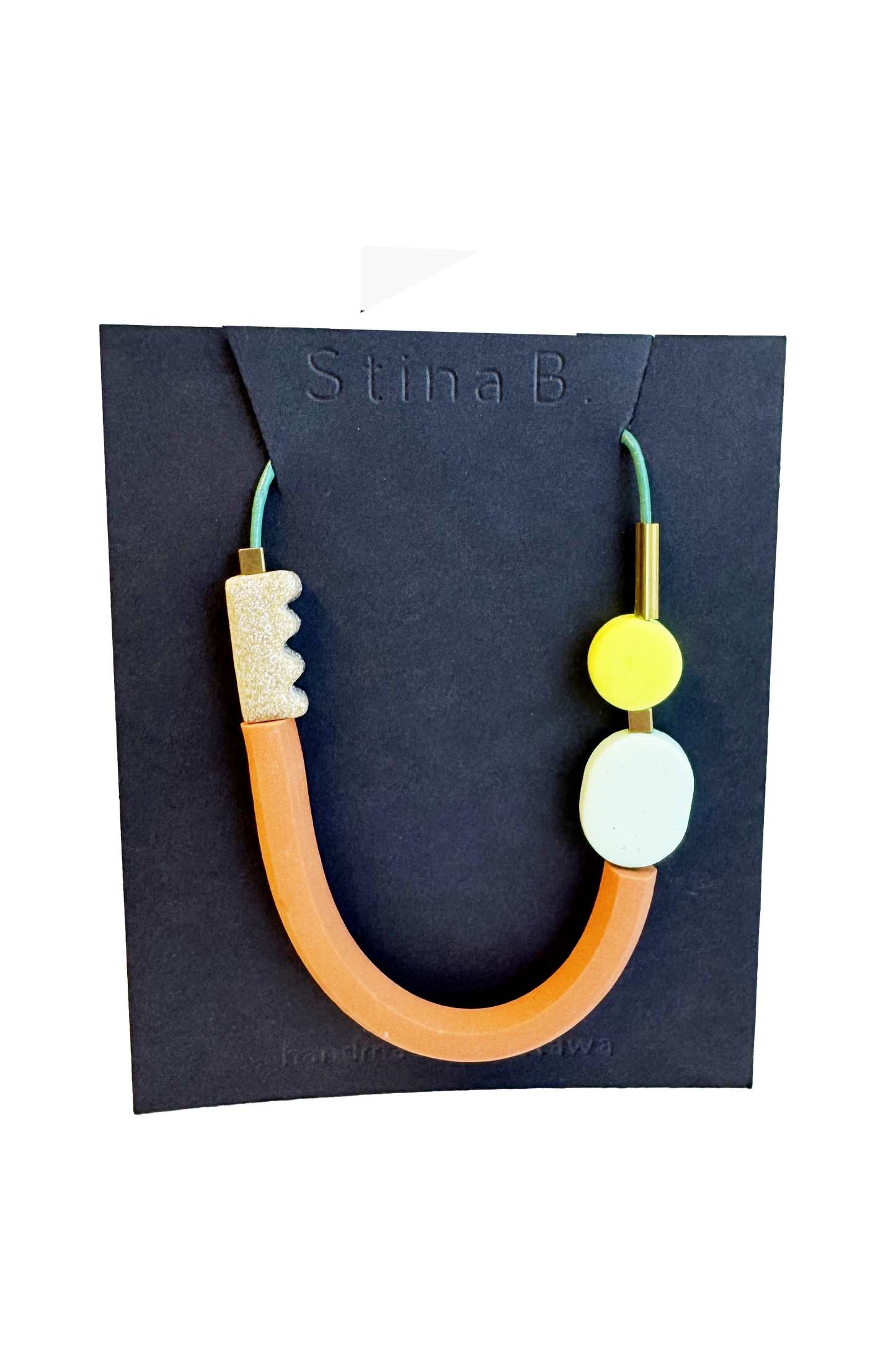 Sparkly Gold/ Terracotta/ Mint/ Neon Yellow - Abstract Polymer Clay & Brass Necklace