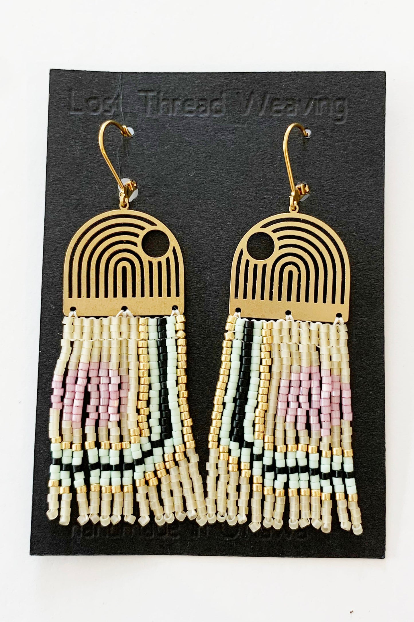 Geometric Lines & Curves Beaded Brass earrings - MADE TO ORDER