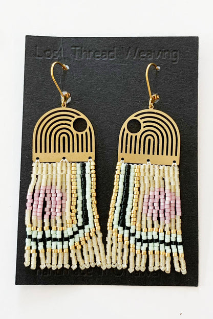 Geometric Lines & Curves Beaded Brass earrings - MADE TO ORDER