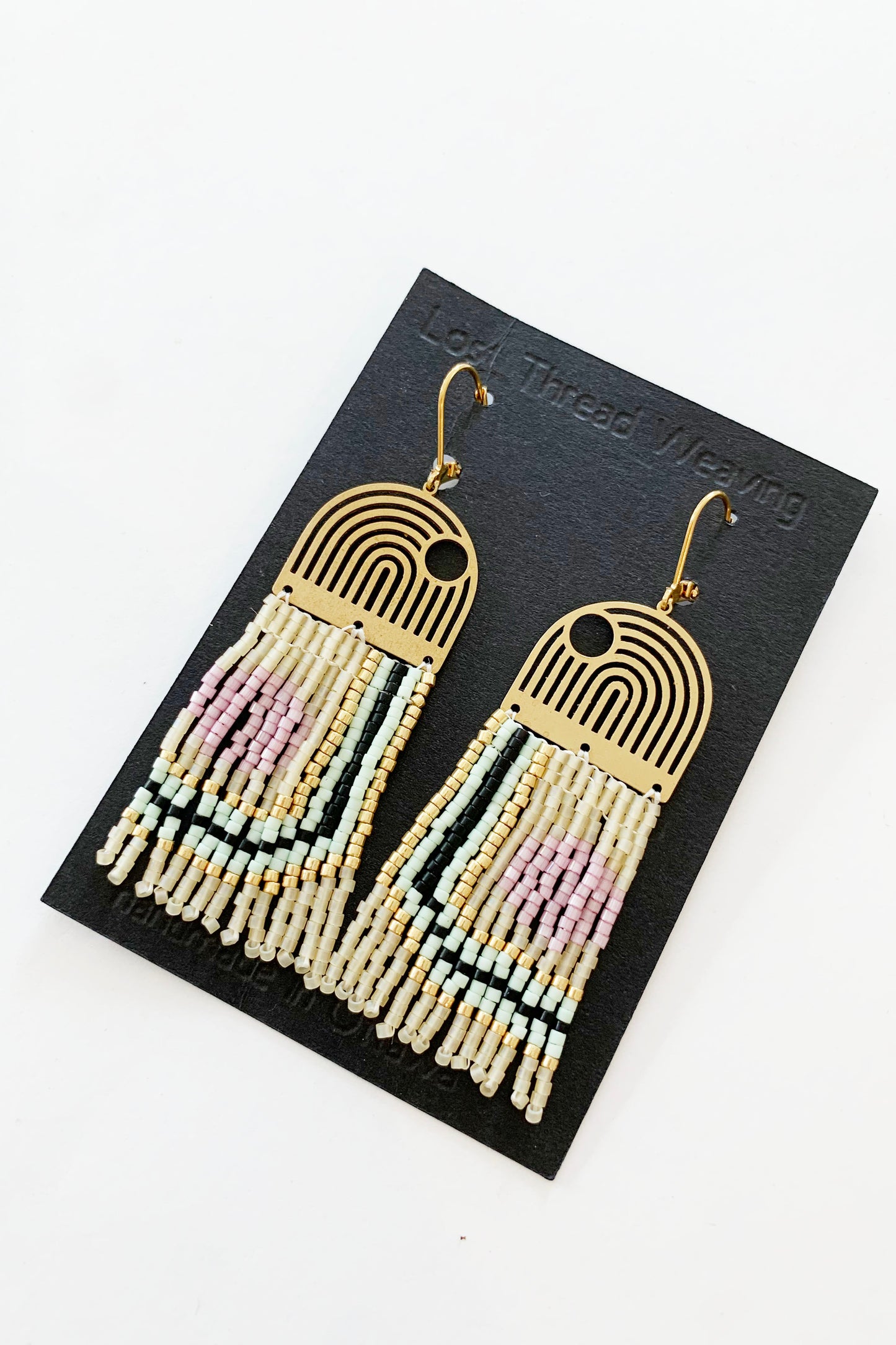 Geometric Lines & Curves Beaded Brass earrings - MADE TO ORDER