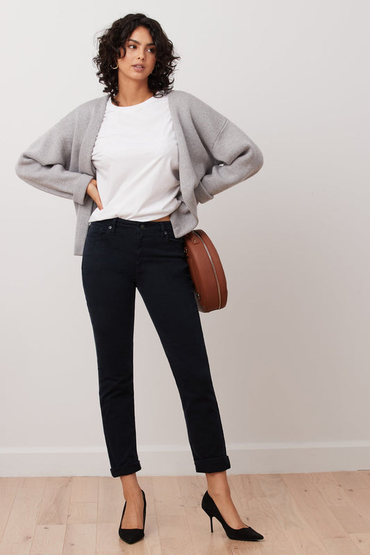 Blue Graphite -MALIA Relaxed Slim Yoga Jeans, relaxed fit, tapered leg, classic rise, 27-inch inseam cuffed, 29-inch inseam uncuffed, Travel fabric, sizes 25-34, made in Canada