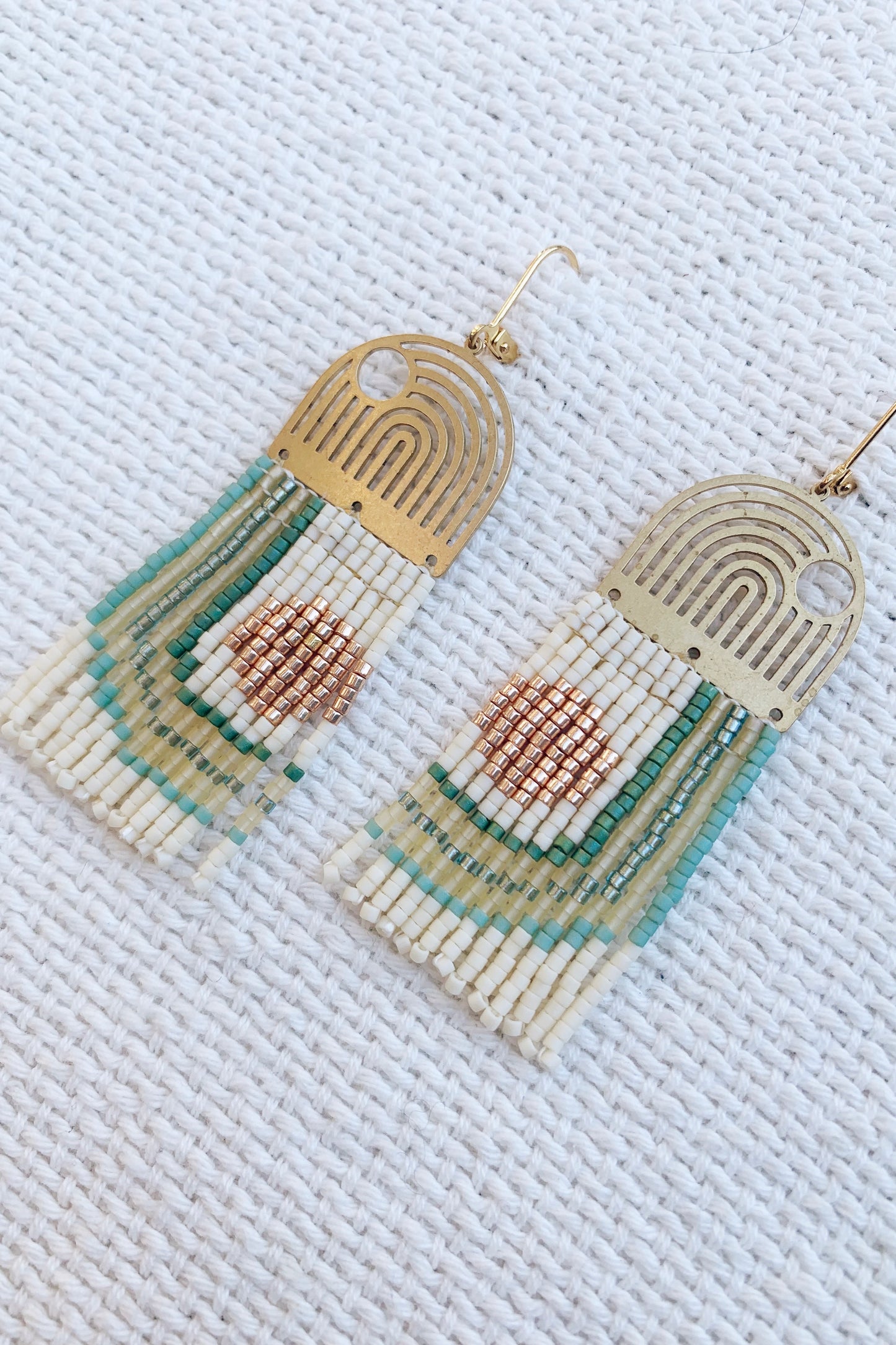 Geometric Lines & Curves Beaded Brass earrings - MADE TO ORDER