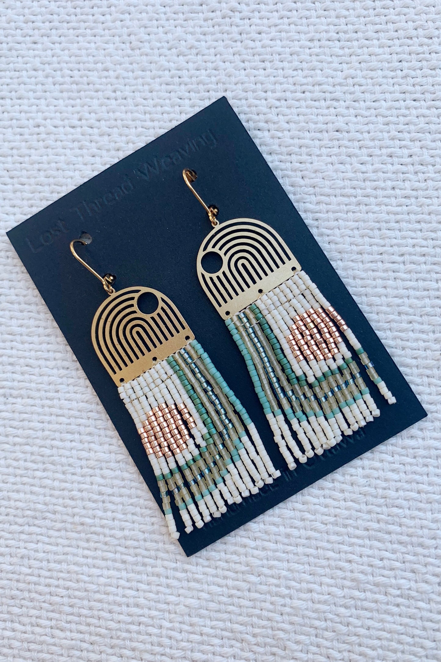 Geometric Lines & Curves Beaded Brass earrings - MADE TO ORDER