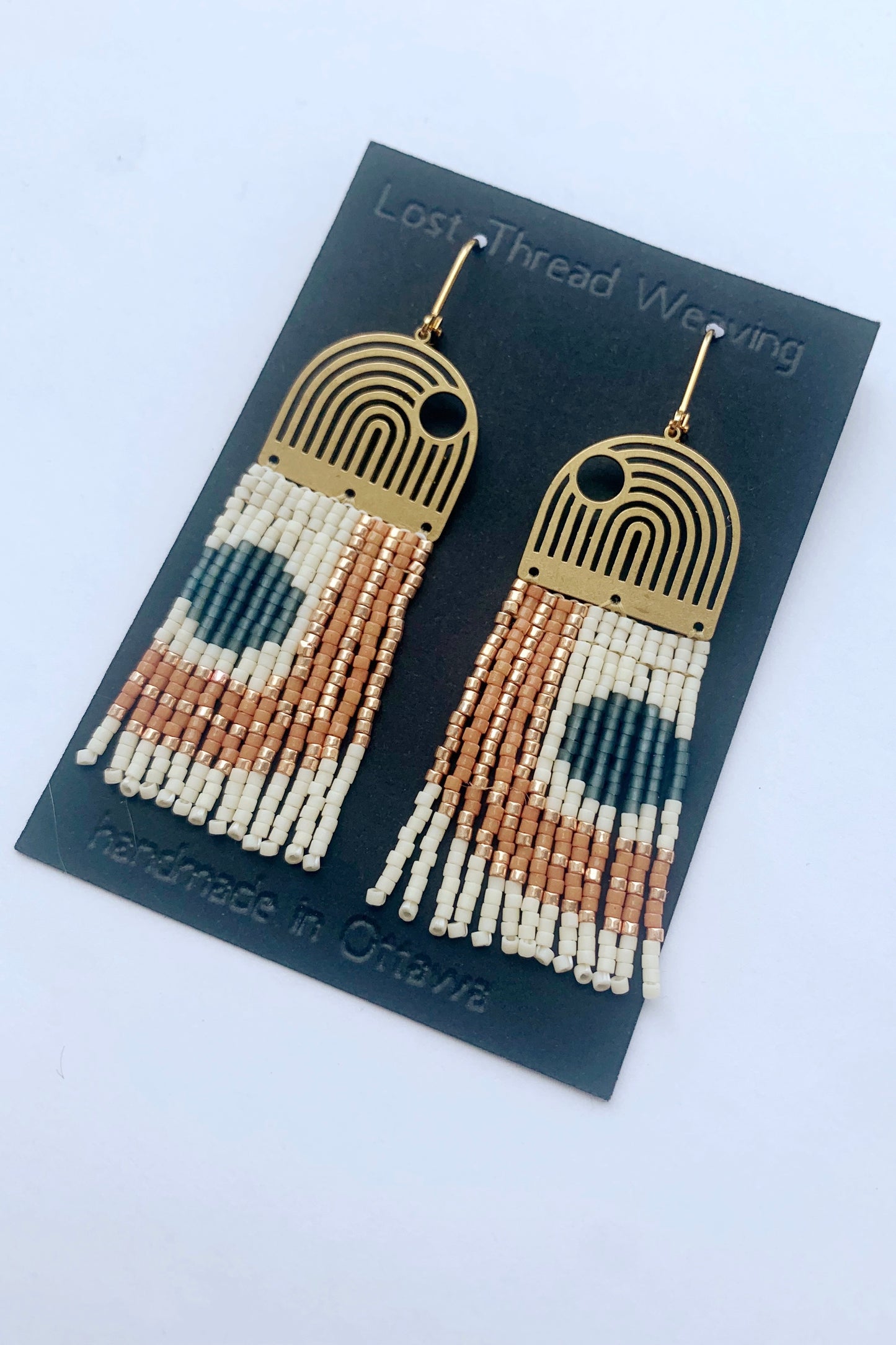 Geometric Lines & Curves Beaded Brass earrings - MADE TO ORDER