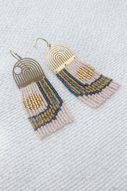 Geometric Lines & Curves Beaded Brass earrings - MADE TO ORDER