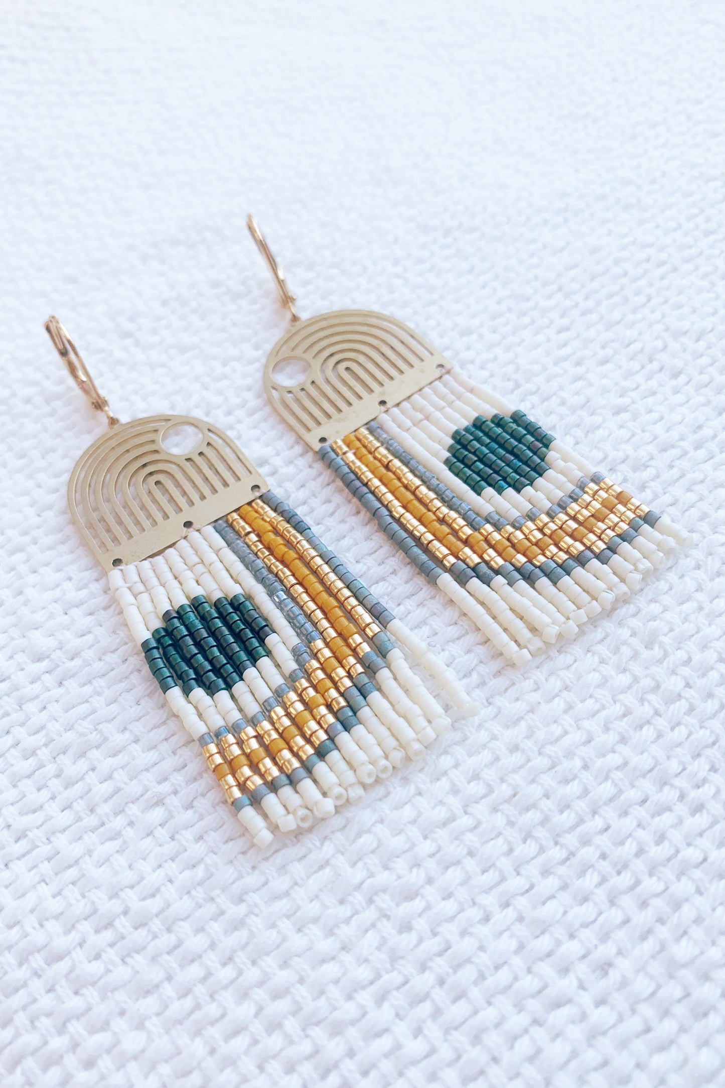 Geometric Lines & Curves Beaded Brass earrings - MADE TO ORDER