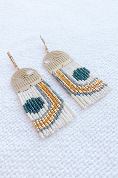 Geometric Lines & Curves Beaded Brass earrings - MADE TO ORDER