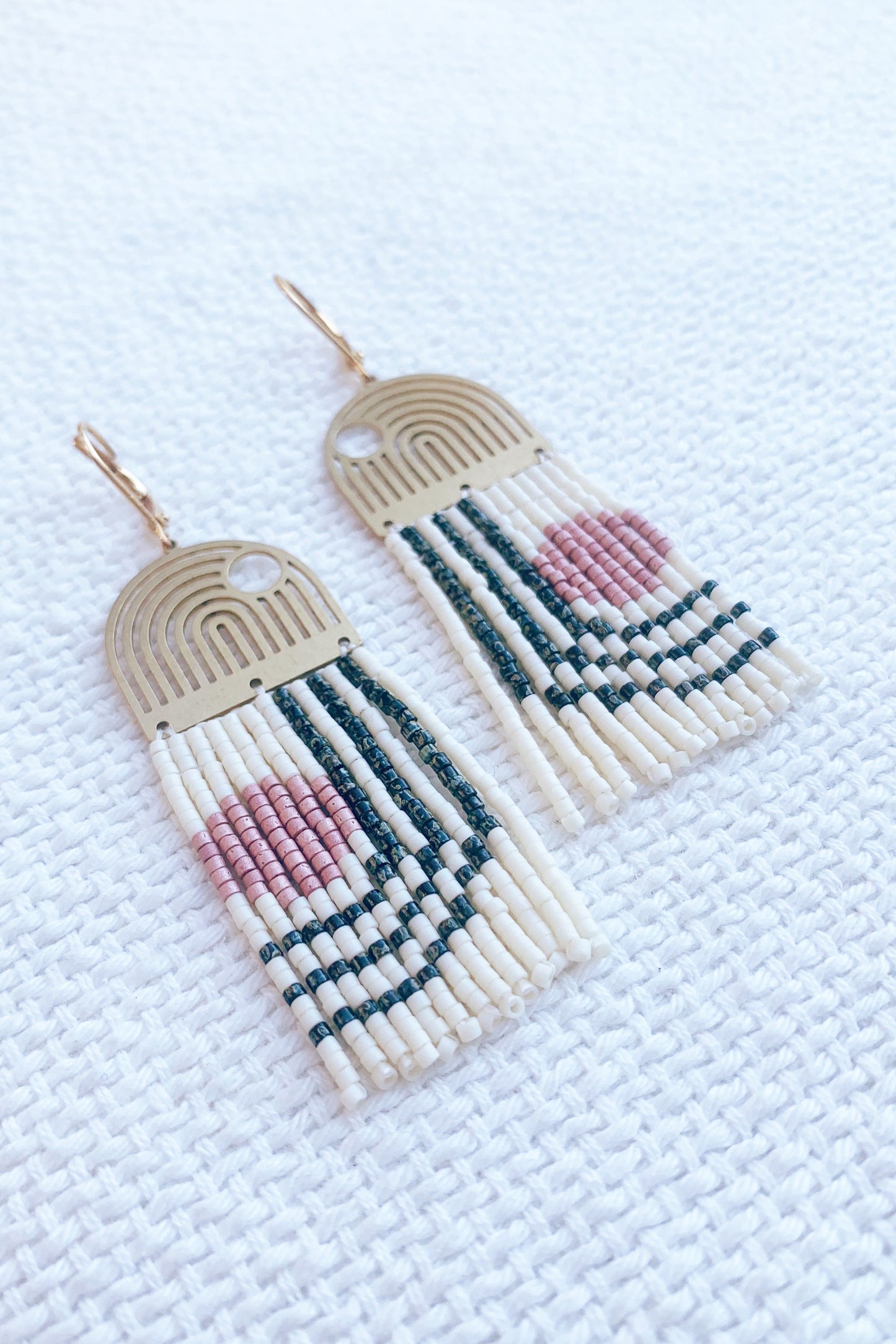 Geometric Lines & Curves Beaded Brass earrings - MADE TO ORDER