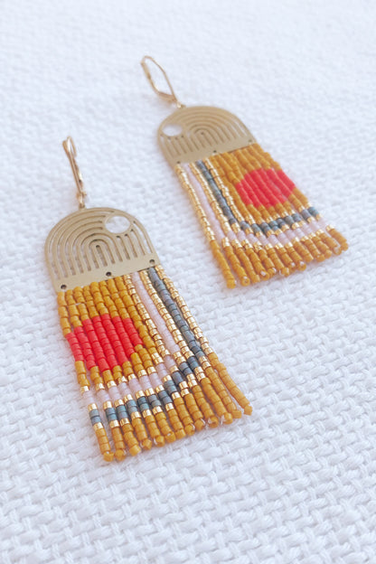 Geometric Lines & Curves Beaded Brass earrings - MADE TO ORDER