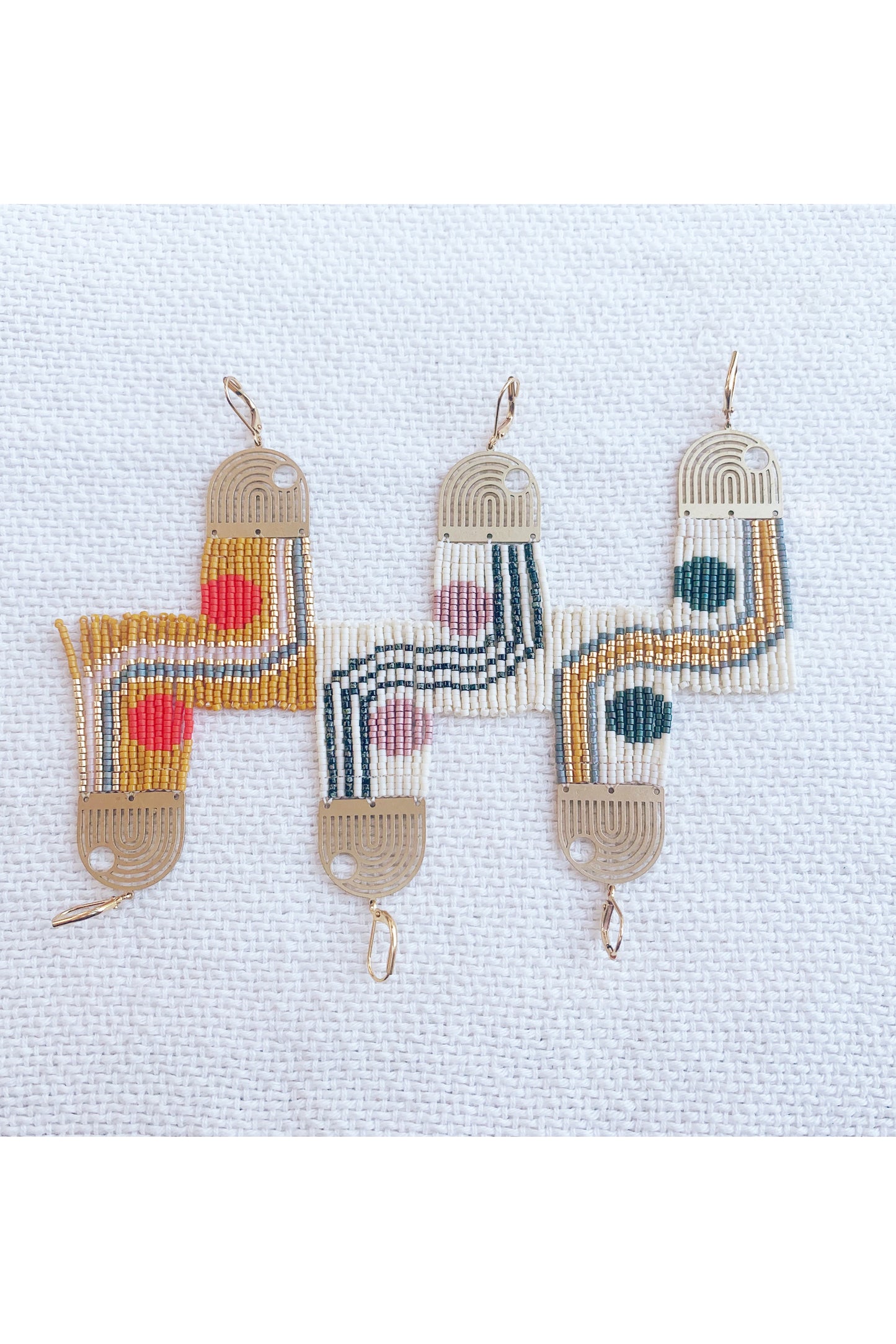Geometric Lines & Curves Beaded Brass earrings - MADE TO ORDER