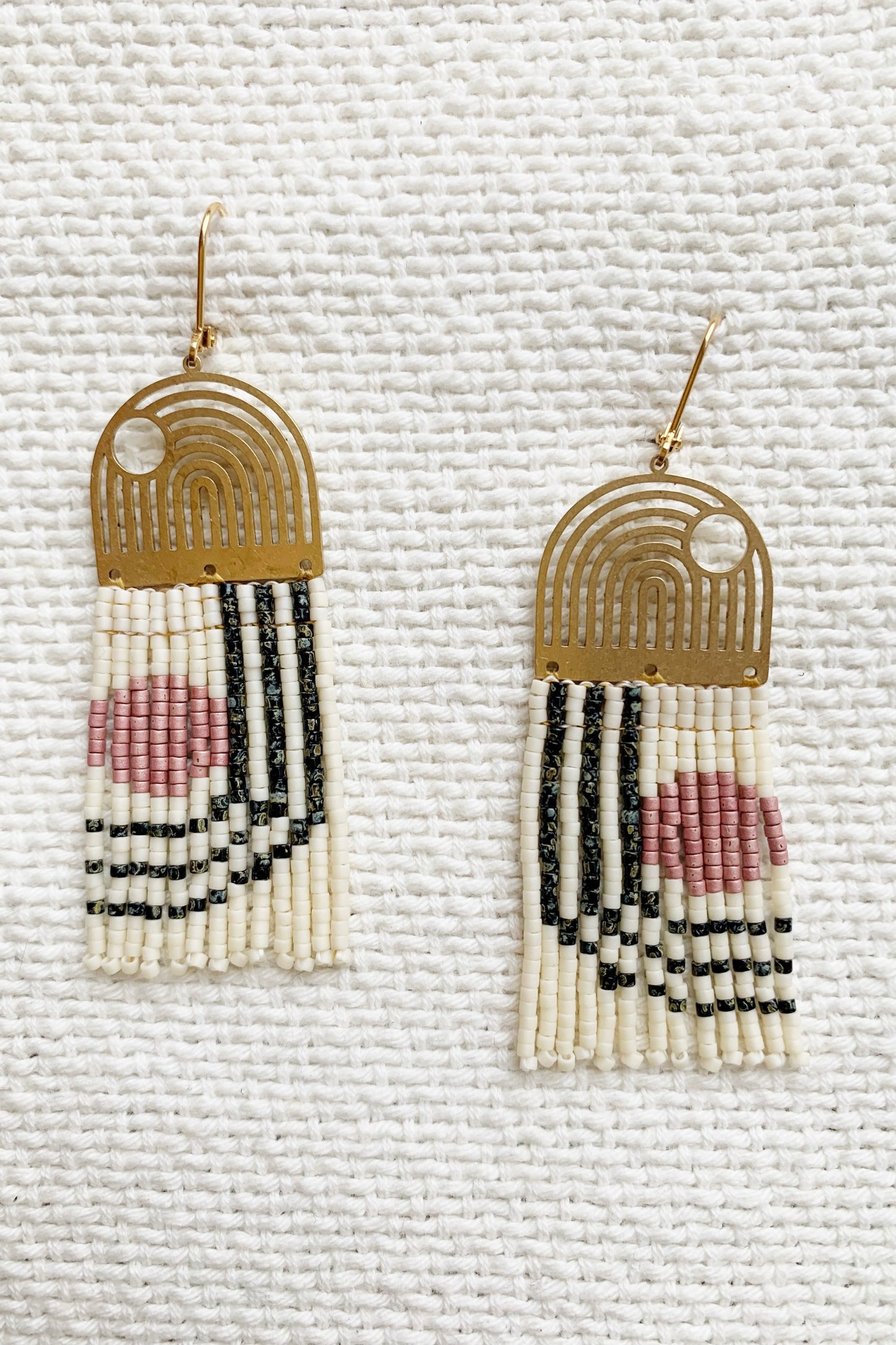 Geometric Lines & Curves Beaded Brass earrings - MADE TO ORDER