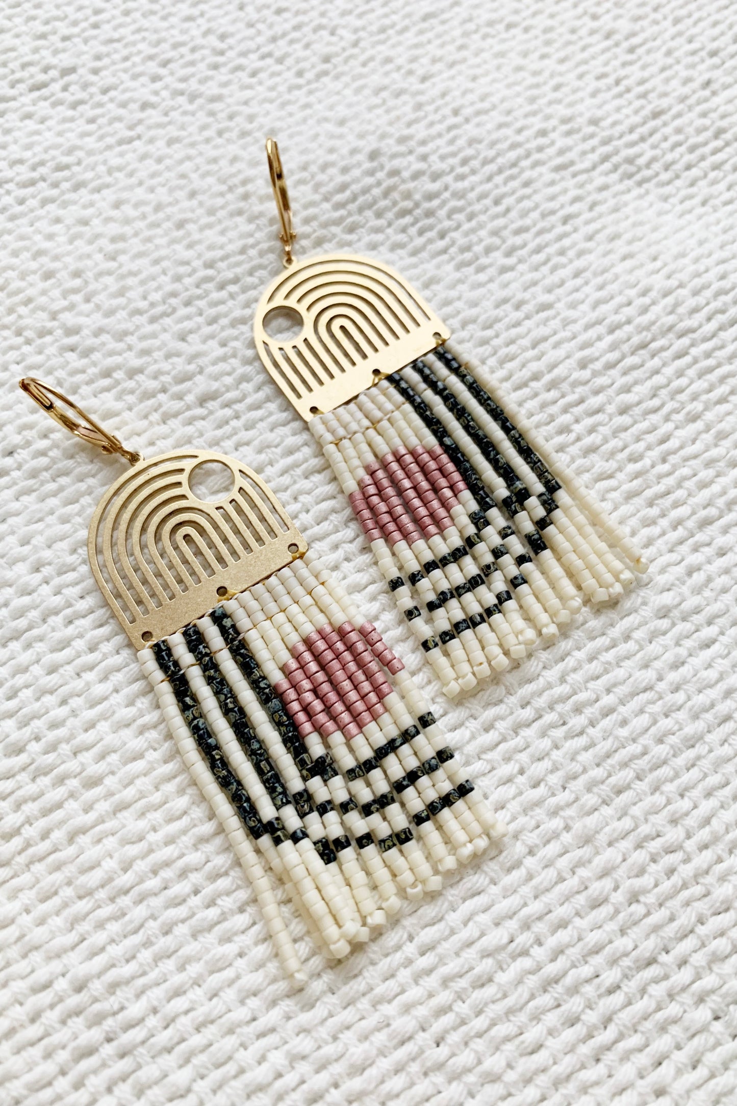 Geometric Lines & Curves Beaded Brass earrings - MADE TO ORDER