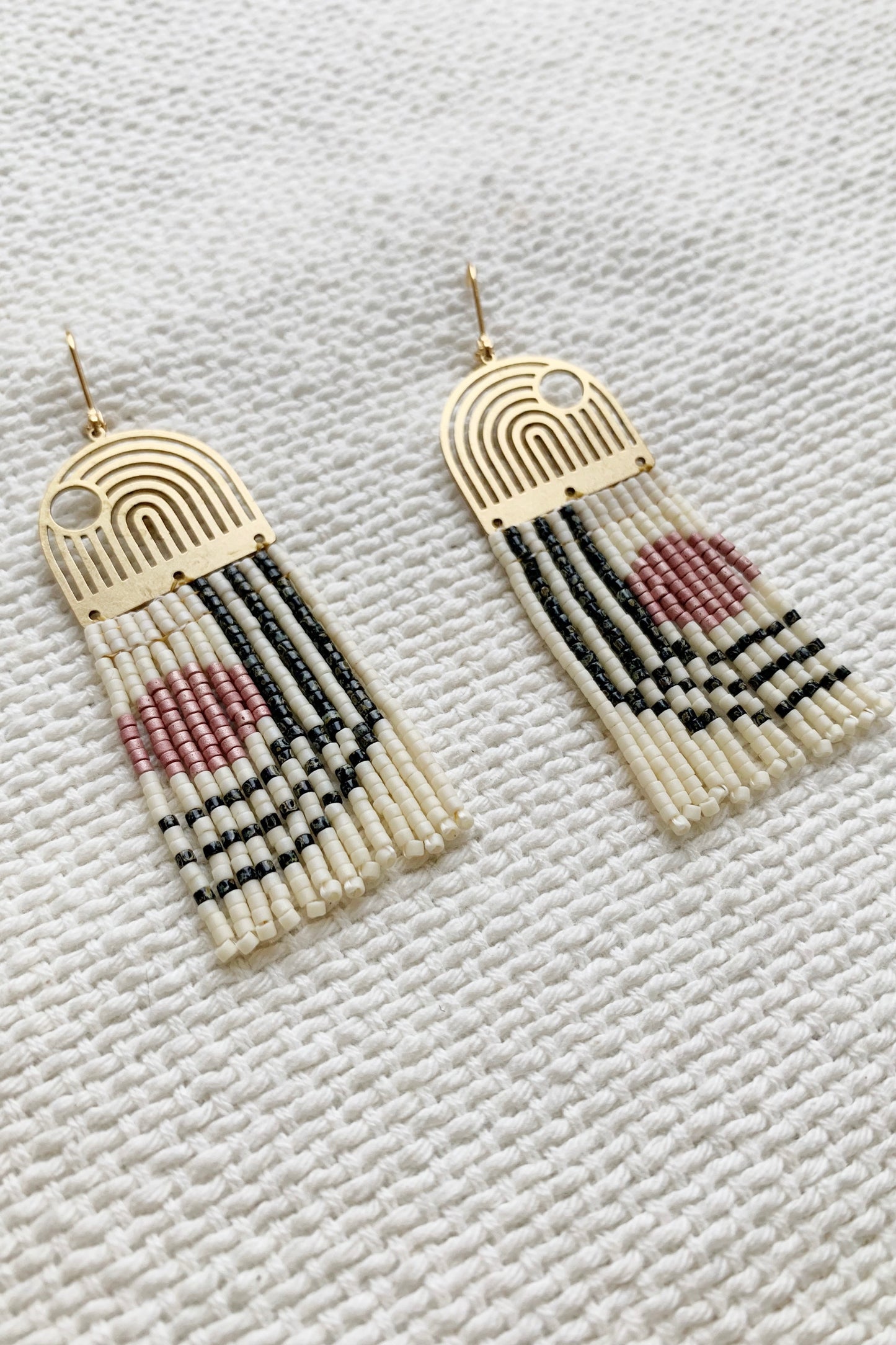 Geometric Lines & Curves Beaded Brass earrings - MADE TO ORDER