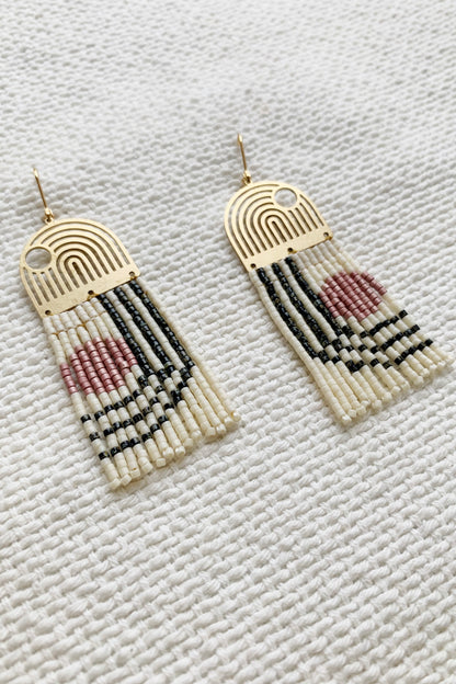 Geometric Lines & Curves Beaded Brass earrings - MADE TO ORDER