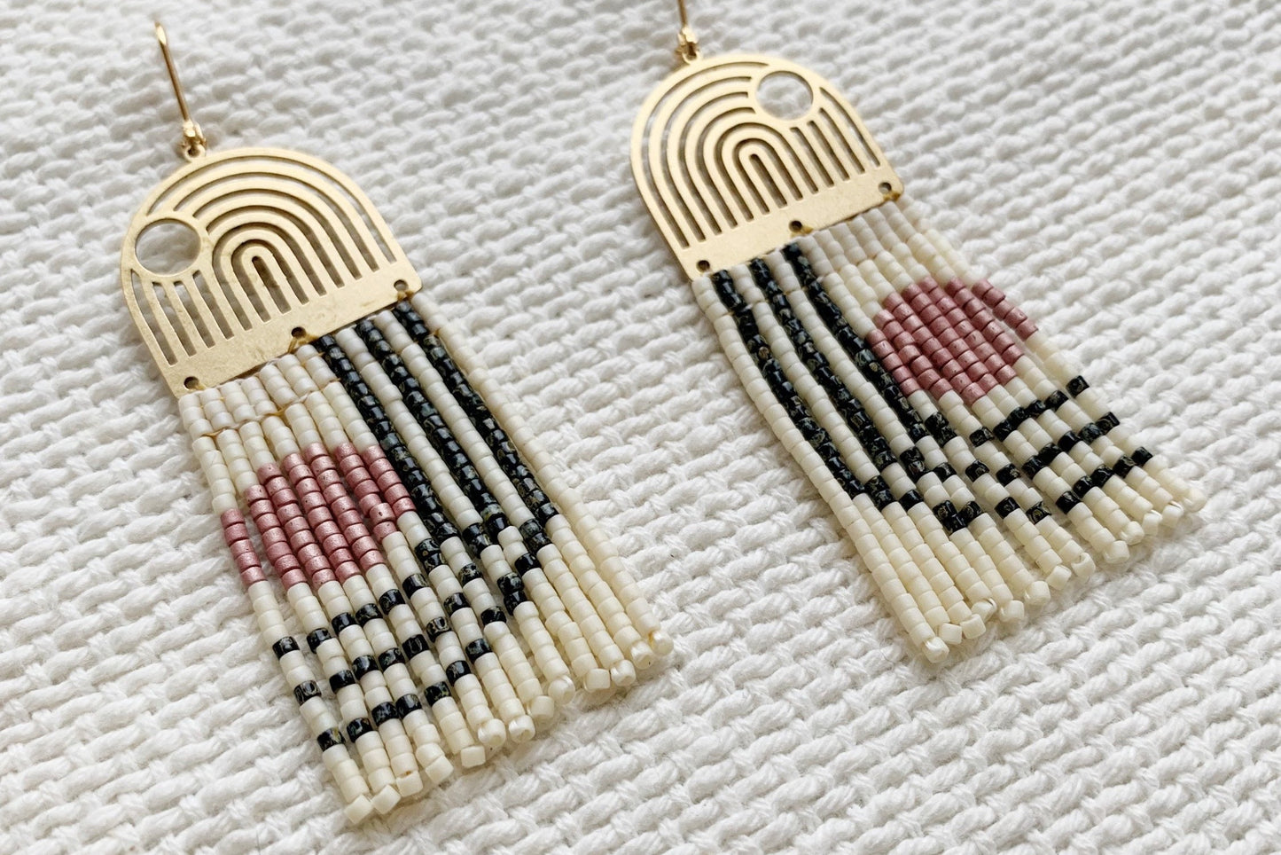 Geometric Lines & Curves Beaded Brass earrings - MADE TO ORDER