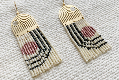 Geometric Lines & Curves Beaded Brass earrings - MADE TO ORDER