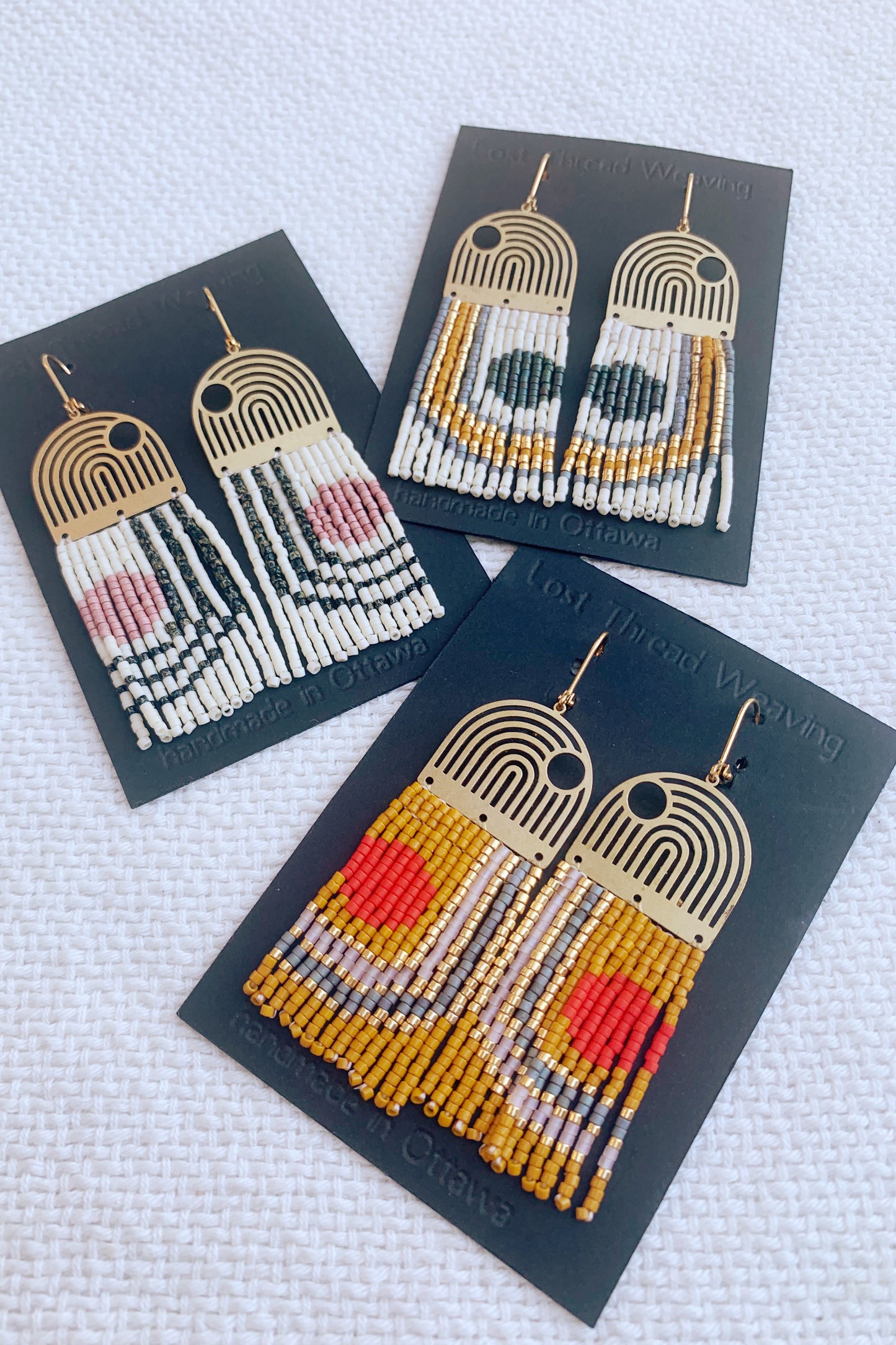 Geometric Lines & Curves Beaded Brass earrings - MADE TO ORDER