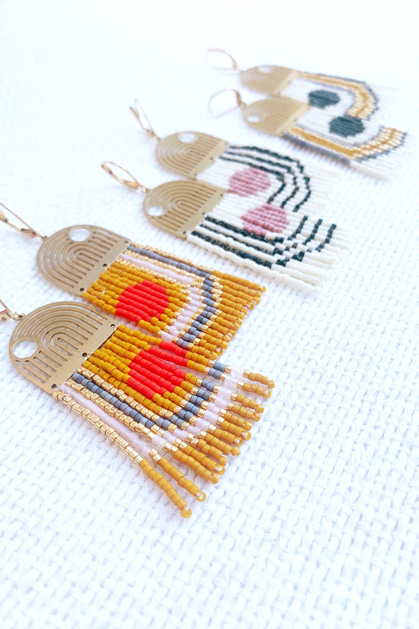 Geometric Lines & Curves Beaded Brass earrings - MADE TO ORDER